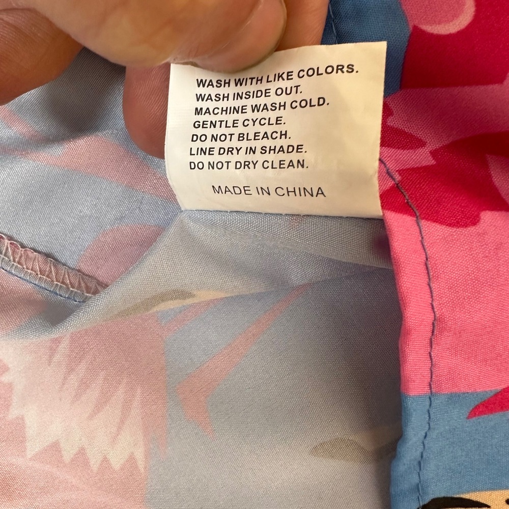 Mens Pink Flamingo Print Short Sleeve Button Up Shirt Blue XXL Tropical Summer - Picture 10 of 13